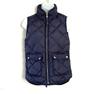J. Crew Womens Down Fill Puff Quilted Vest XS Navy‎ Blue Full Zip Pockets Preppy